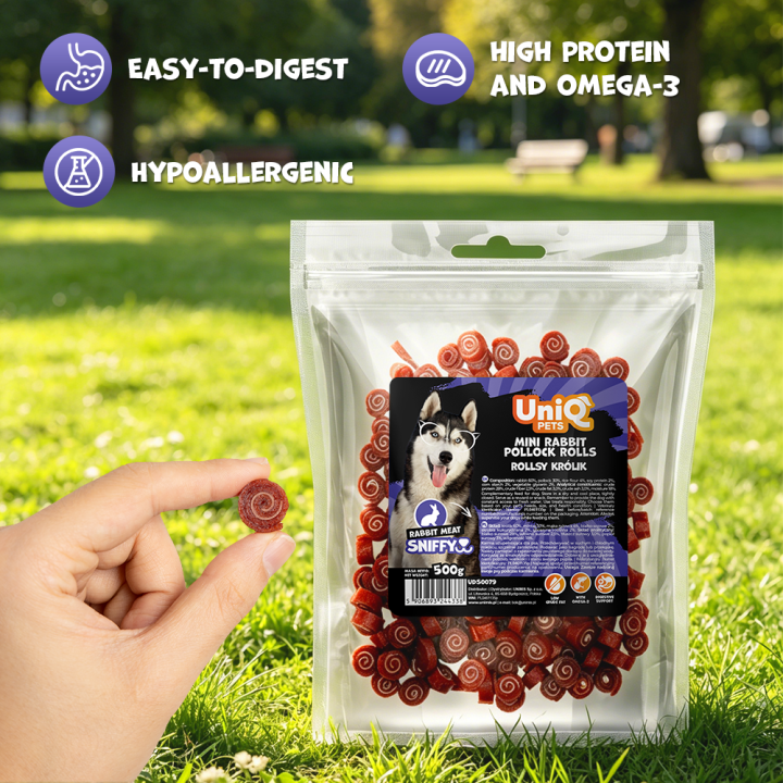 Smaczki dla psa z królika rollsy 500g Uniq Pets