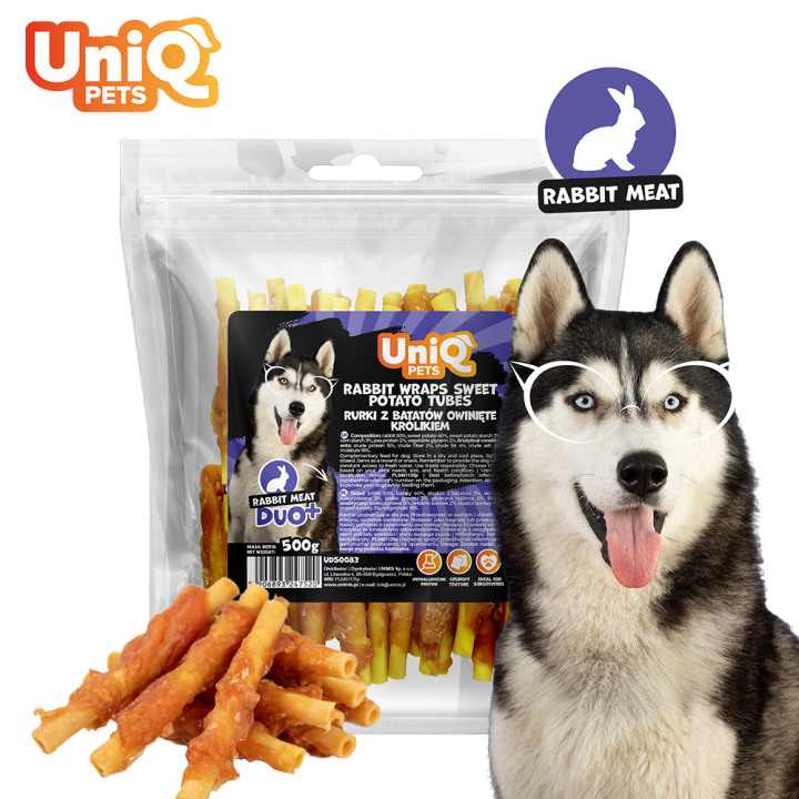 Przysmak przekąska dla psa rurki z królika i batatów 500g UNIQ PETS