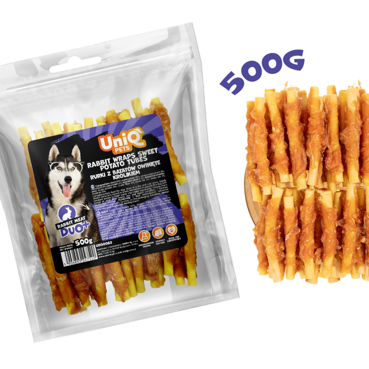 Przysmak przekąska dla psa rurki z królika i batatów 500g UNIQ PETS