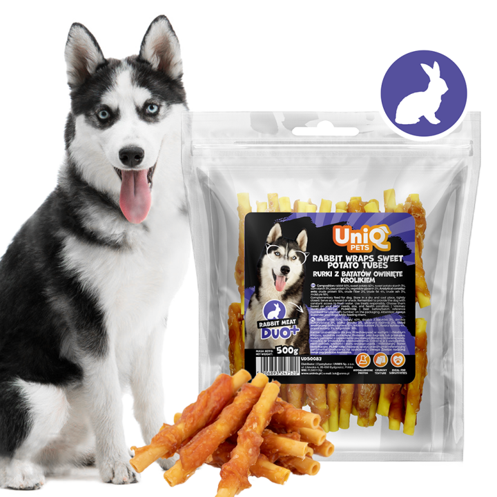 Przysmak przekąska dla psa rurki z królika i batatów 500g UNIQ PETS