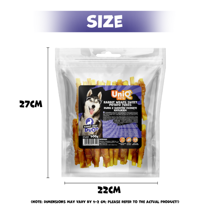 Przysmak przekąska dla psa rurki z królika i batatów 500g UNIQ PETS