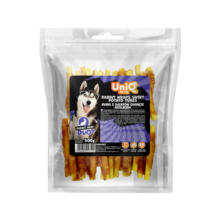 Przysmak przekąska dla psa rurki z królika i batatów 500g UNIQ PETS