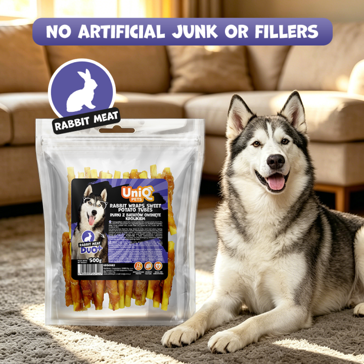 Przysmak przekąska dla psa rurki z królika i batatów 500g UNIQ PETS
