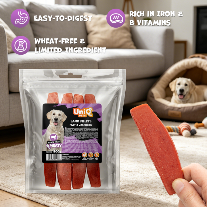 UNIQ PETS przysmak dla psa z jagnięciny miękki filet 500g