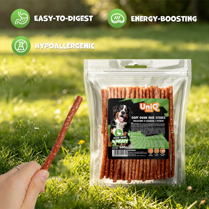 UNIQ PETS przysmaki dla psa paluszki z kaczką i ryżem 500g