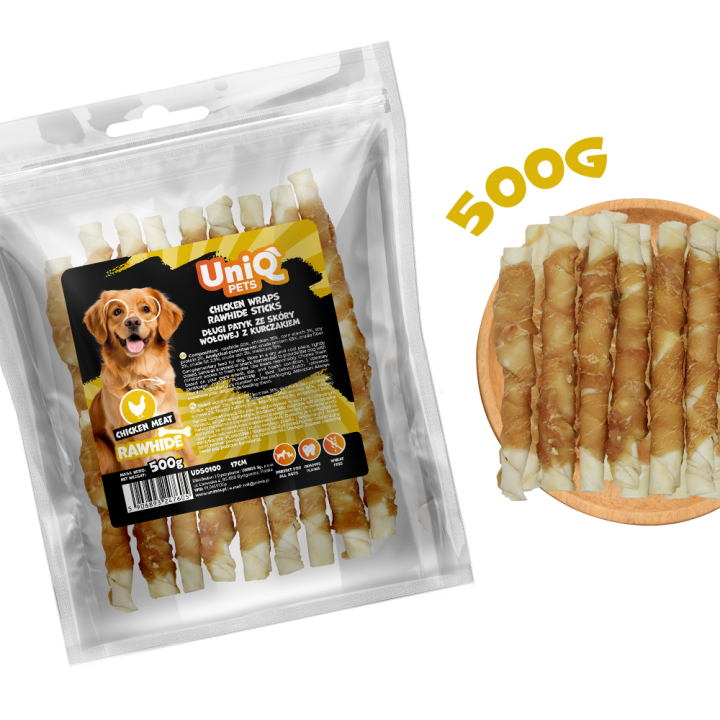 Przysmak przekąska dla psa kurczak ze skórą wołową 500g UNIQ PETS