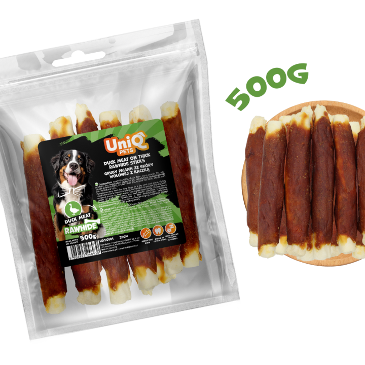 UNIQ PETS przysmaki dla psa paluch z kaczki i skóry wołowej 500g