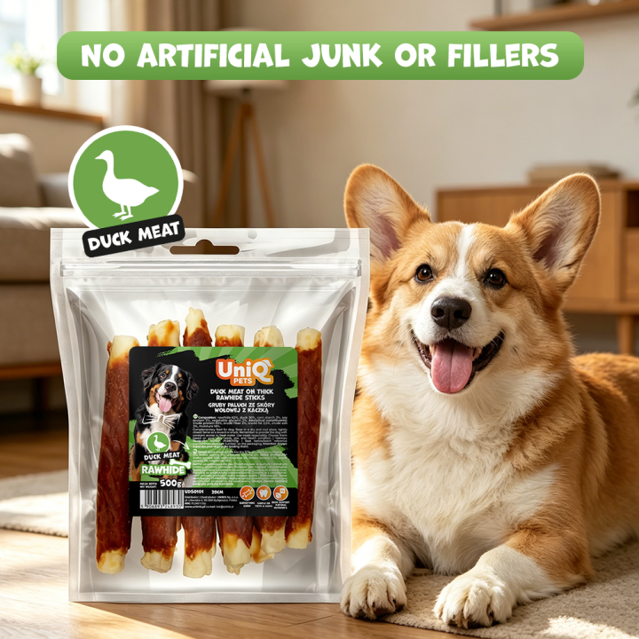UNIQ PETS przysmaki dla psa paluch z kaczki i skóry wołowej 500g