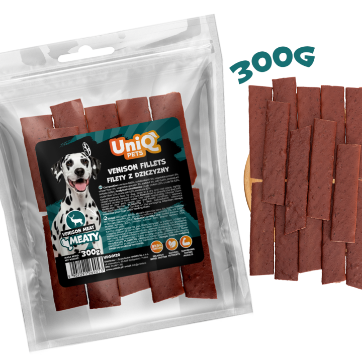 UNIQ PETS Filety suszone dla psa z dziczyzny 300g