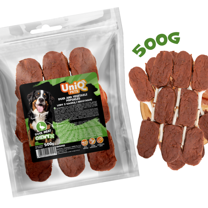 UNIQ PETS PRZYSMAKI DLA PSA CHEWY 500g lody z kaczką i warzywami