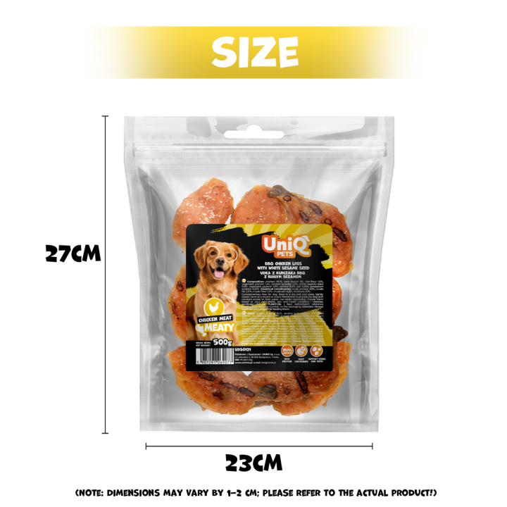UNIQ PETS PRZYSMAKI DLA PSA MEATY 500g udka z kurczaka BBQ z białym sezamem