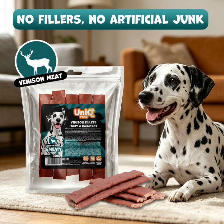 UNIQ PETS Filety suszone dla psa z dziczyzny 300g