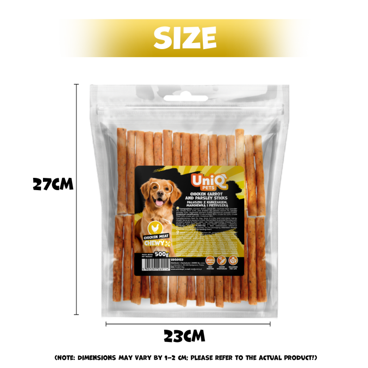 UNIQ PETS PRZYSMAKI DLA PSA CHEWY 500g paluszki z kurczakiem, marchewką i pietruszką