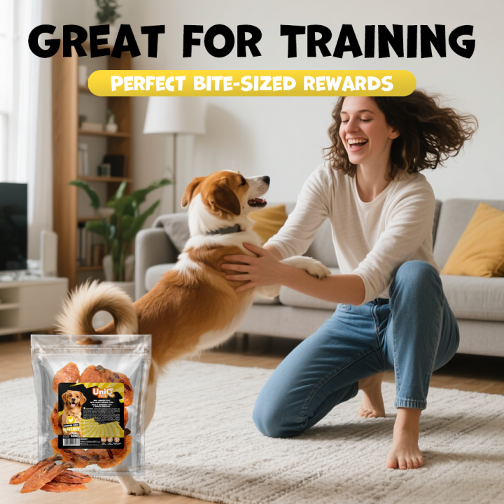UNIQ PETS PRZYSMAKI DLA PSA MEATY 500g udka z kurczaka BBQ z białym sezamem
