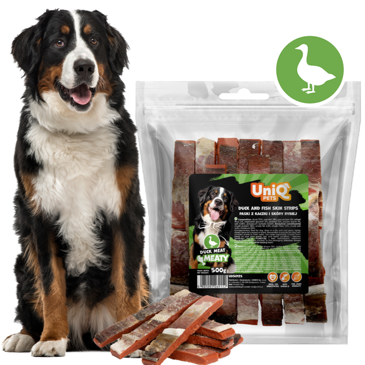 UNIQ PETS PRZYSMAKI DLA PSA MEATY 500g paski z kaczki i skóry rybiej