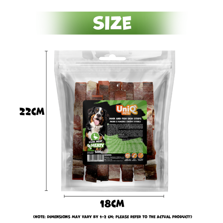 UNIQ PETS PRZYSMAKI DLA PSA MEATY 500g paski z kaczki i skóry rybiej