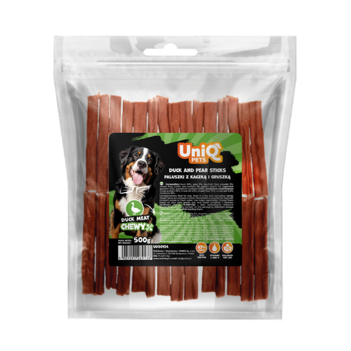 UNIQ PETS PRZYSMAKI DLA PSA CHEWY 500g paluszki z kaczką i gruszką