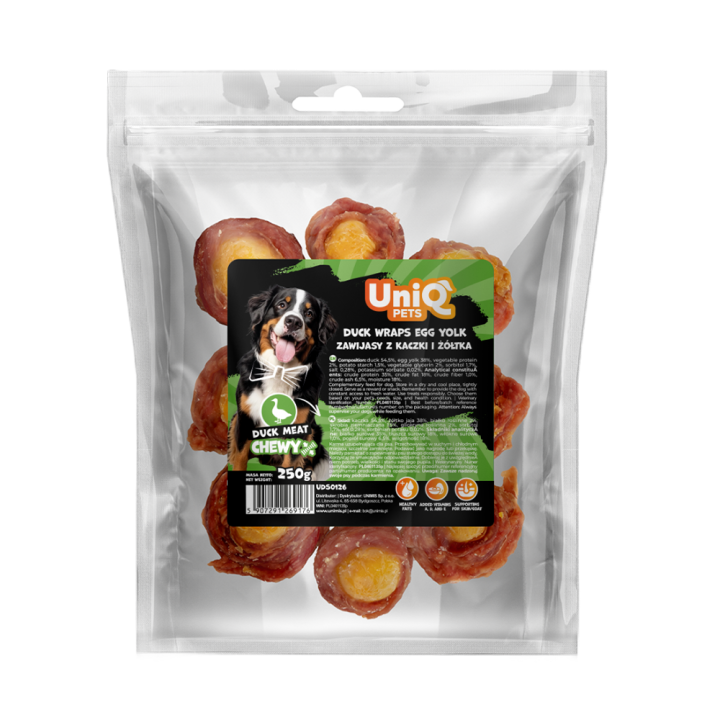 Smaczki dla psa kaczka z żółtkiem jajka 250g Uniq Pets