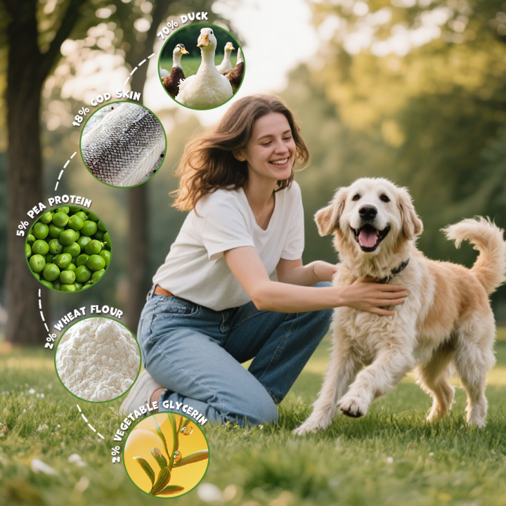 UNIQ PETS PRZYSMAKI DLA PSA MEATY 500g paski z kaczki i skóry rybiej