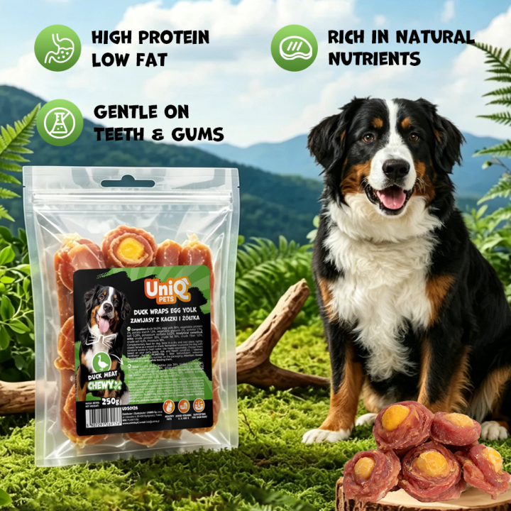Smaczki dla psa kaczka z żółtkiem jajka 250g Uniq Pets