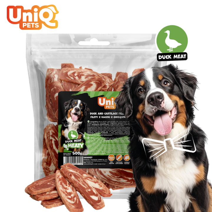 UNIQ PETS PRZYSMAKI DLA PSA MEATY 500g filety z kaczki z chrząstką