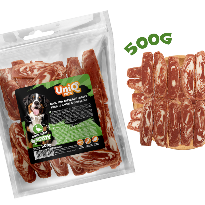 UNIQ PETS PRZYSMAKI DLA PSA MEATY 500g filety z kaczki z chrząstką