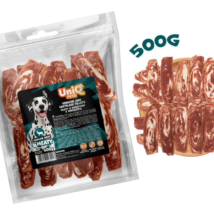 UNIQ PETS PRZYSMAKI DLA PSA MEATY 500g filety z dziczyzny z chrząstką