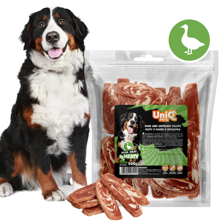 UNIQ PETS PRZYSMAKI DLA PSA MEATY 500g filety z kaczki z chrząstką