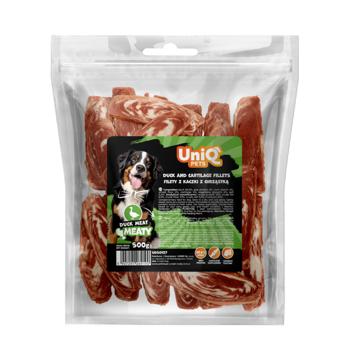 UNIQ PETS PRZYSMAKI DLA PSA MEATY 500g filety z kaczki z chrząstką