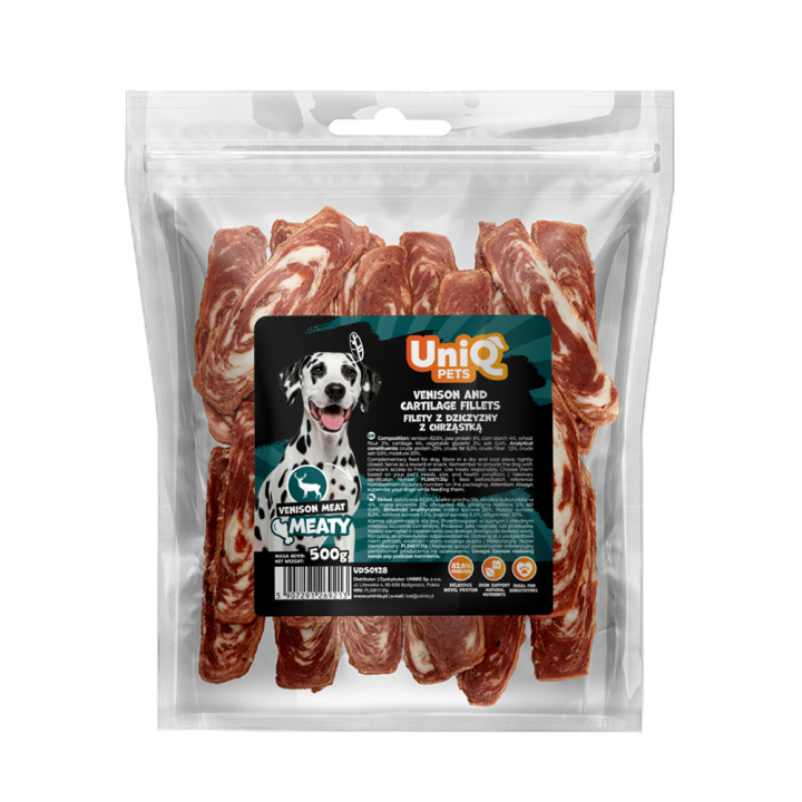 UNIQ PETS PRZYSMAKI DLA PSA MEATY 500g filety z dziczyzny z chrząstką