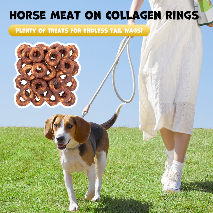 UNIQ PETS PRZYSMAKI DLA PSA CHEWY 500g ringi kolagenowe z koniną 5cm