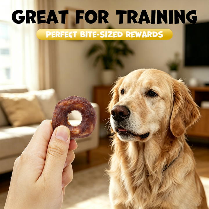 UNIQ PETS PRZYSMAKI DLA PSA CHEWY 500g ringi kolagenowe z koniną 5cm