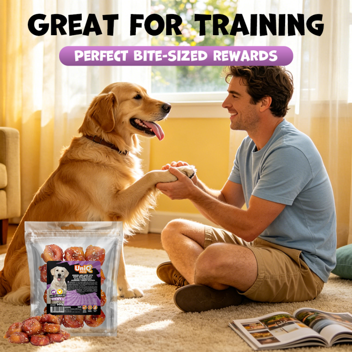 UNIQ PETS PRZYSMAKI DLA PSA CHEWY 500g bajgle z kurczakiem, jagnięciną i białym sezamem 4cm