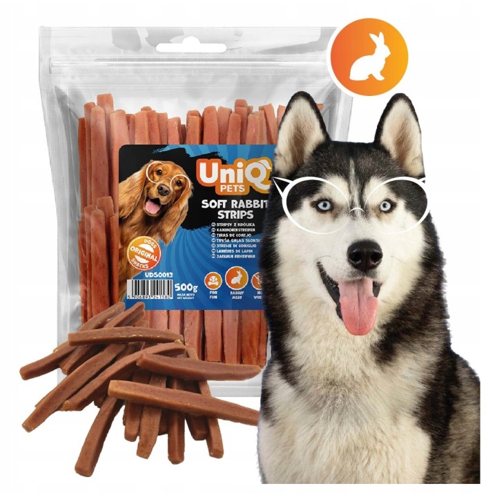Miekkie paski krolik przysmaki dla psa 500g Uniq Pets