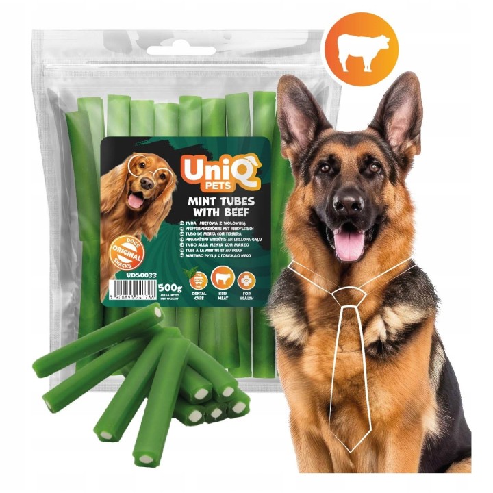 Naturalne gryzaki dentystyczne dla psa z wołowiny i mięty 500g Uniq Pets