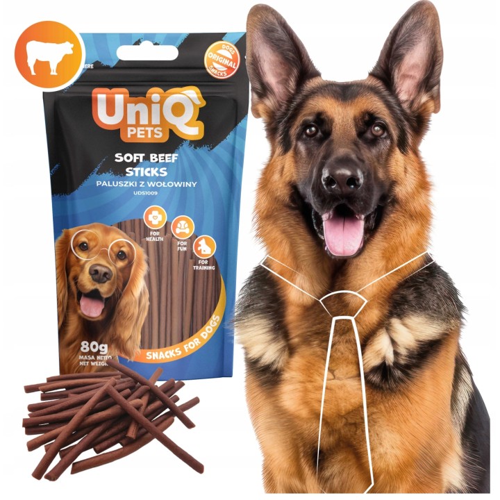 UNIQ PETS Przysmak dla psa paluszki z wołowiny 80g