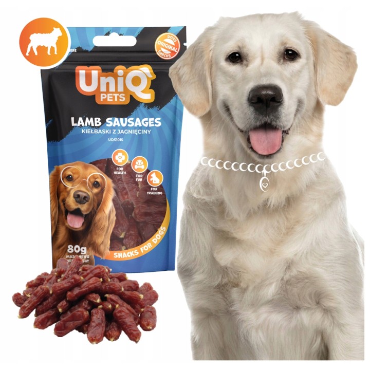 UNIQ PETS Przysmak dla psa kiełbaski z jagnięciny 80g