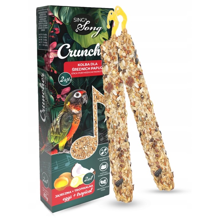 SING&SONG CRUNCHER przysmak dla średnich papug 2w1 jajeczny + tropikalny 85g