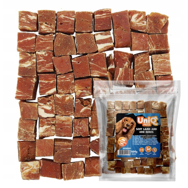 UNIQ PETS przysmaki dla psa 500g kostki z jagnięciny i dorsza miękkie