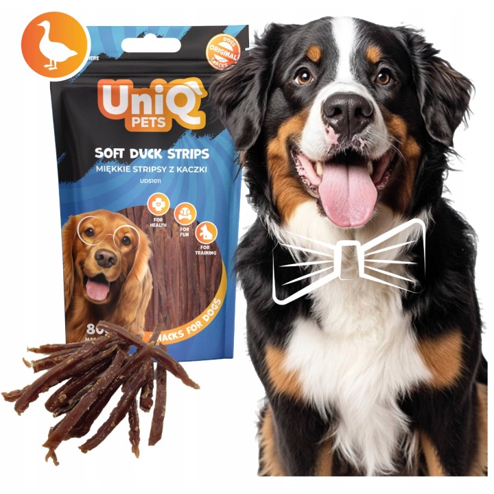 UNIQ PETS Przysmak dla psa miękkie stripsy z kaczki 80g