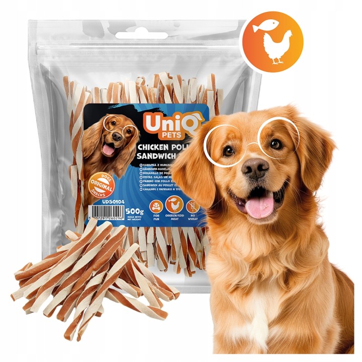 UNIQ PETS przysmaki dla psa kanapka z kurczakiem i dorszem 500g
