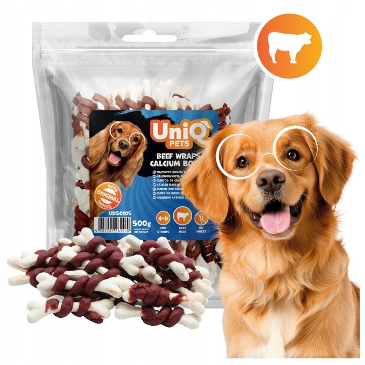 UNIQ PETS przysmaki dla psa kostki z wołowiną 500g
