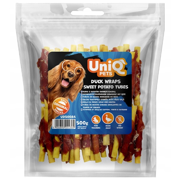UNIQ PETS przysmaki dla psa rurki z batatów owinięte kaczką 500g