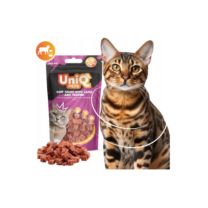 UNIQ PETS przysmaki dla kota miękkie gwiazdki jagnięcina z tauryną 50g