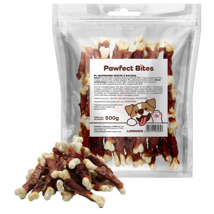 PAWFECT BITES kostki owinięte kaczka kostka wapienna 500g