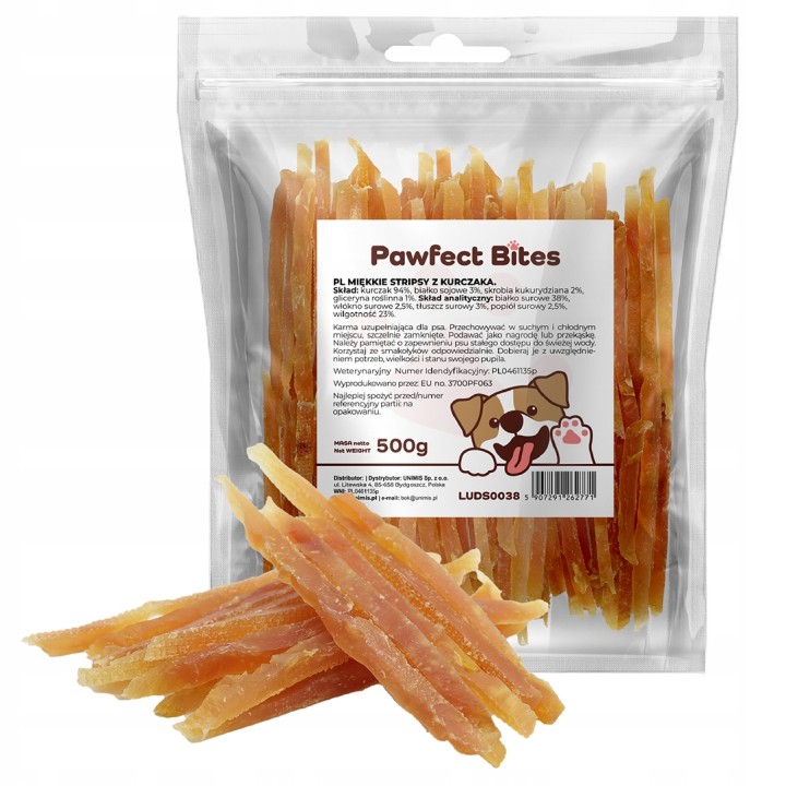 PAWFECT BITES miękkie paski kurczaka przysmaki dla psa 500g