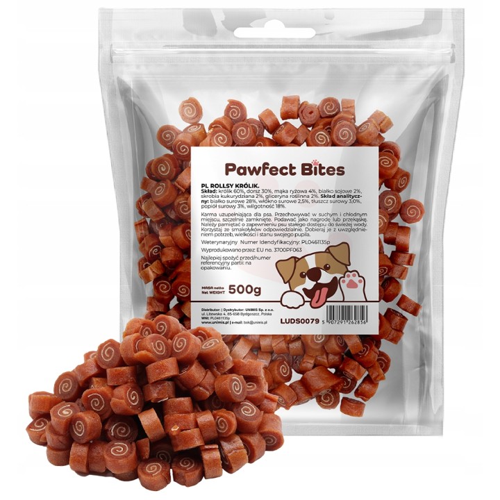 PAWFECT BITES smaczki dla psa naturalne treningowe królik 500g