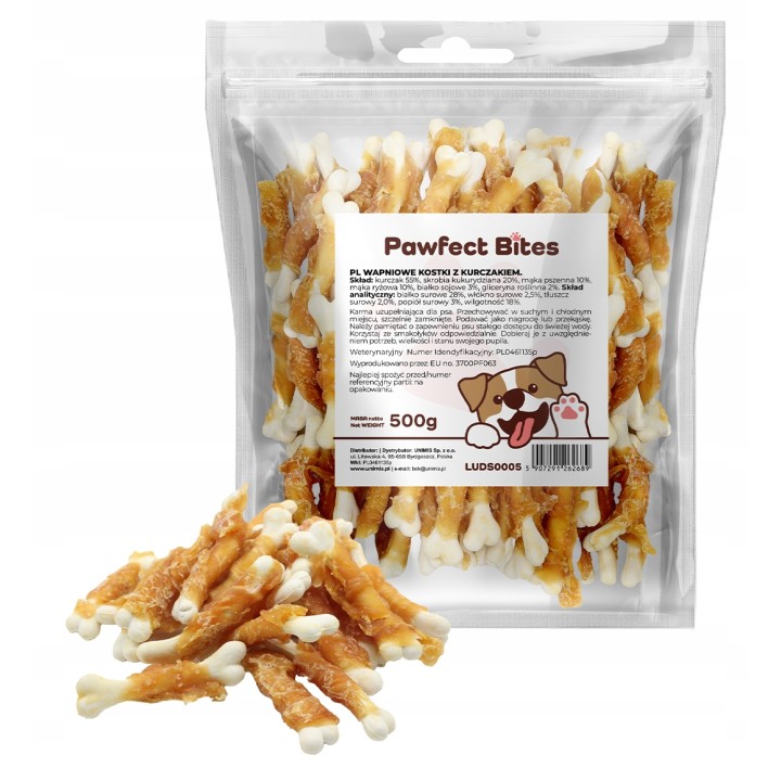 PAWFECT BITES kostki wapienne dla psa z kurczakiem 500g