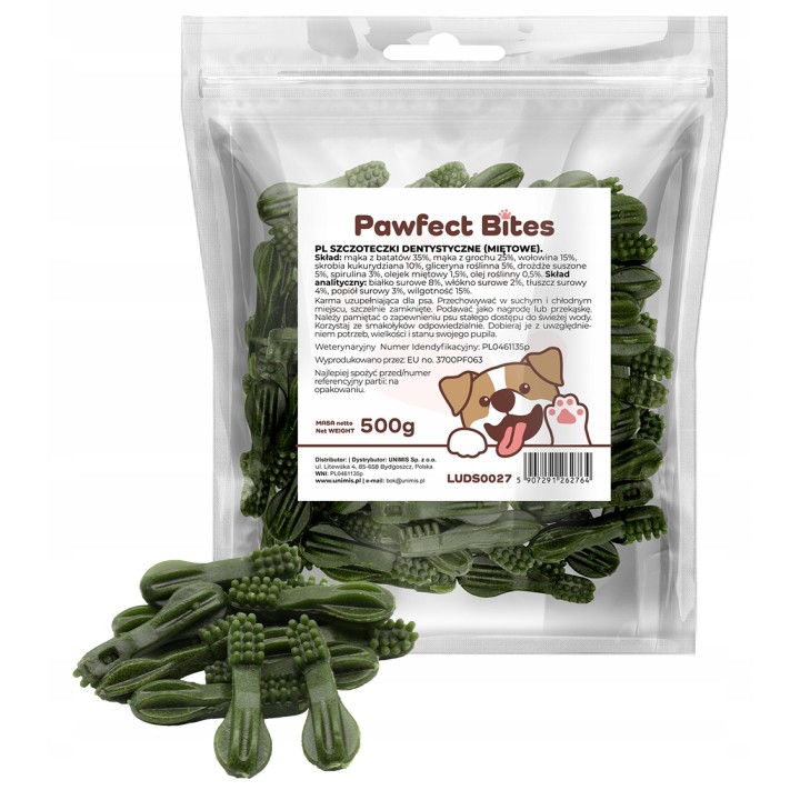 PAWFECT BITES przysmaki dla psa szczoteczki dentystyczne (miętowe) 500g