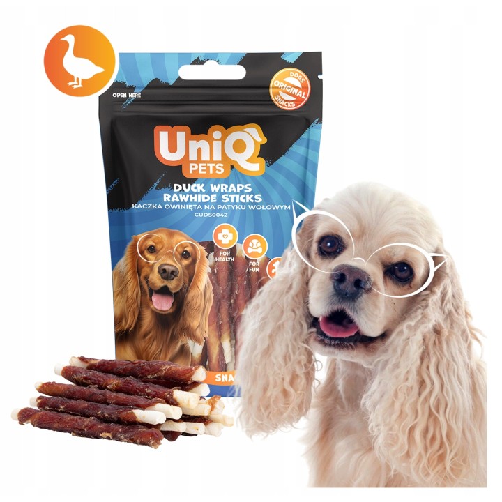 Pałeczki dla psa kaczka owinięta na patyku wołowym 250g Uniq Pets